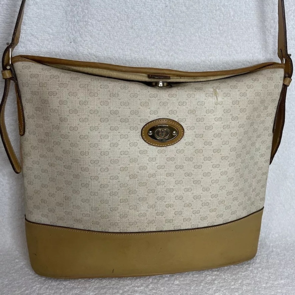 Gucci Vintage Canvas & Leather Bucket Shoulder Bag - Picture 10 of 16